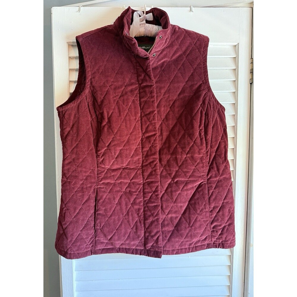 Eddie Bauer Quilted Corduroy Vest Burgundy Women’s 1XL Cabincore Outdoors Fall